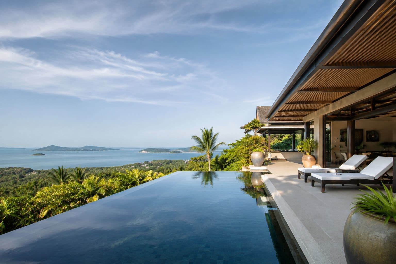 Private pool villa overlooking the sea and islands of southern Thailand